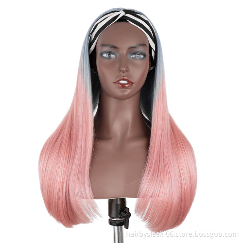 Factory price Straight Raw Cuticle Aligned Hair Heat Resistant Fiber Synthetic Wigs Headband Wig headbands For Black Women